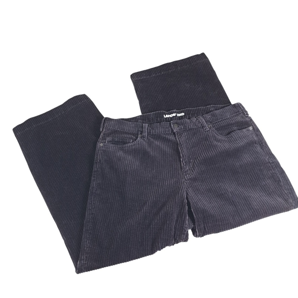 Lands' End Women's High Rise Wide Leg Corduroy Pants Charcoal Size 16W Casual